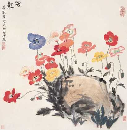 萧淑芳 飞红 立轴